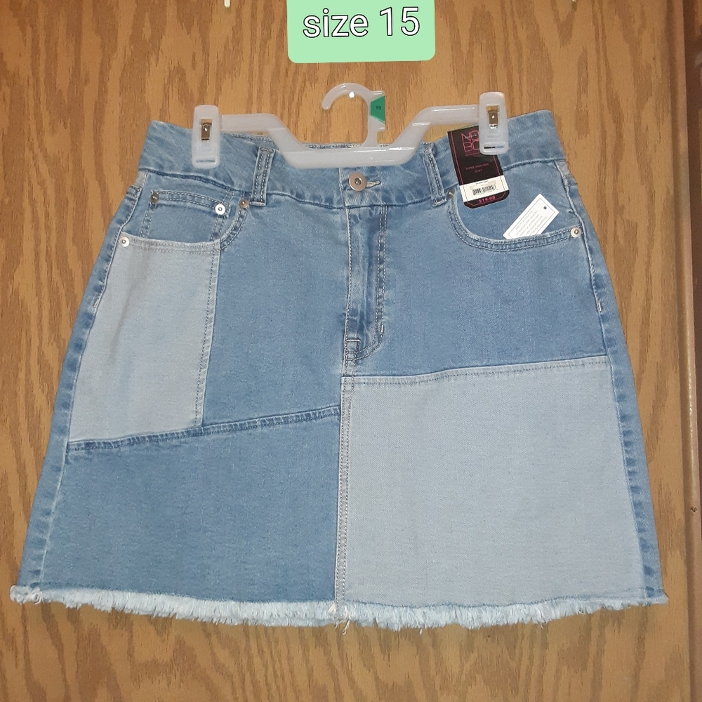 Sexy patchwork denim mini skirt size 15